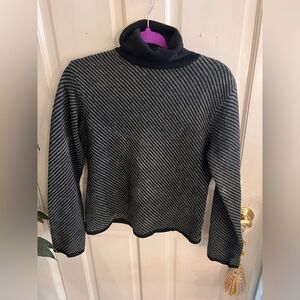 Eddie Bauer black sweater with diagonal gray stripes